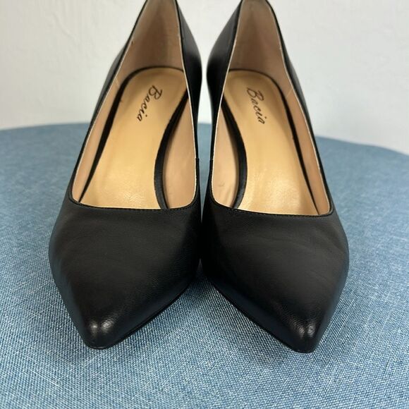 Bacia Black Leather Pointed Toe Classic High Stiletto Pumps Size 38 - Picture 2 of 9